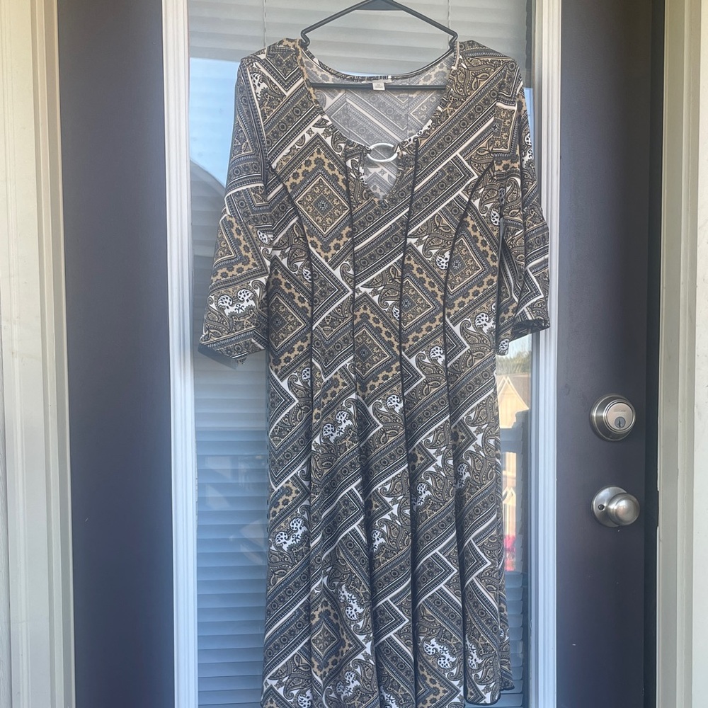 Cato’s Bohemian paisley Dress in Tan and Black-M